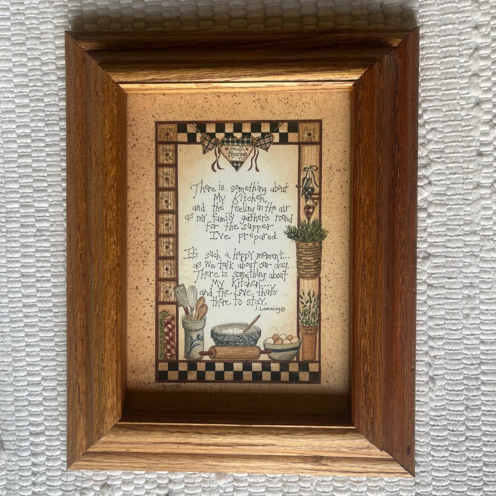 J Lemming My Kitchen Poem Framed Wall Art L Spivey Illustration 5x7 Oak Frame